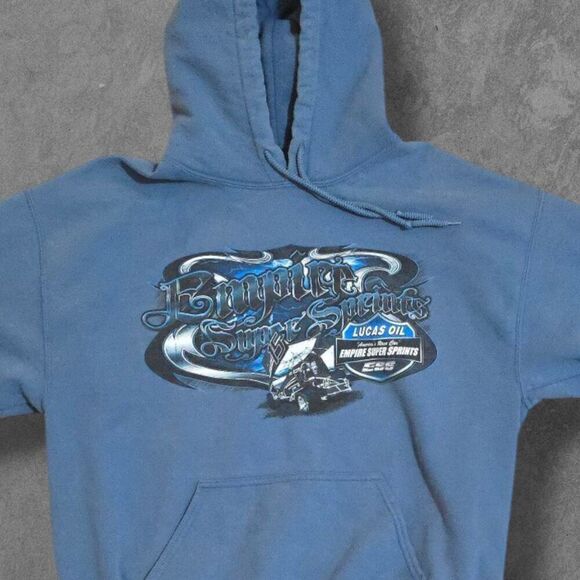 Vintage Y2K Lucas Oil Dirt Track Sprints Racing Pullover Sweatshirt Large Blue - Picture 2 of 6